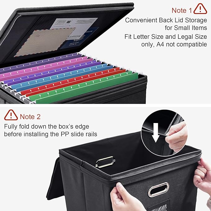 4 Pack Large File Organizer Boxes with Lids, Document Organizer Box with Mesh Pockets & Zippers for Letter/Legal Size Folders, Collapsible File Storage Box (Black, Without Folders)
