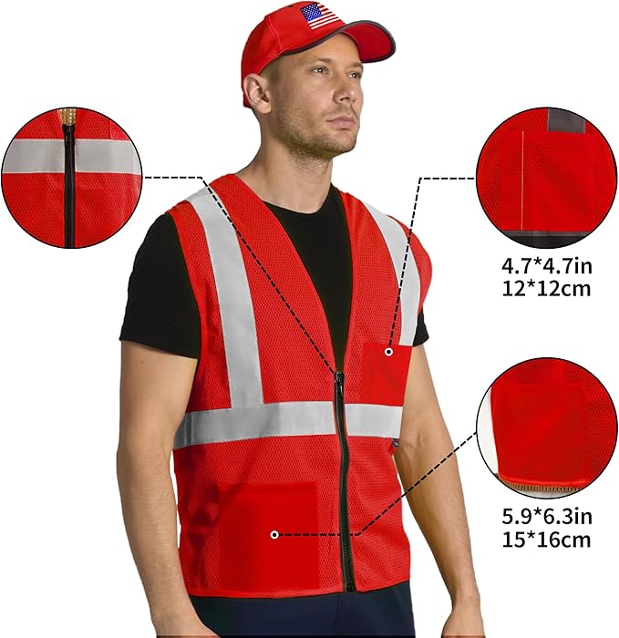 AYKRM 2 Pockets Reflective Safety Vest High Visibility Class II Mesh Vest for Women & Men Meets ANSI Standards