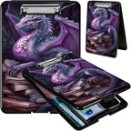 Clipboard with Storage, Hard Letter A4 Size Clip Board with Pen Holder & Paper Organizer, Heavy Duty Portable Writing Pad for Nurses Students Teachers Office Jobsite Contractor, Purple Dragon Book