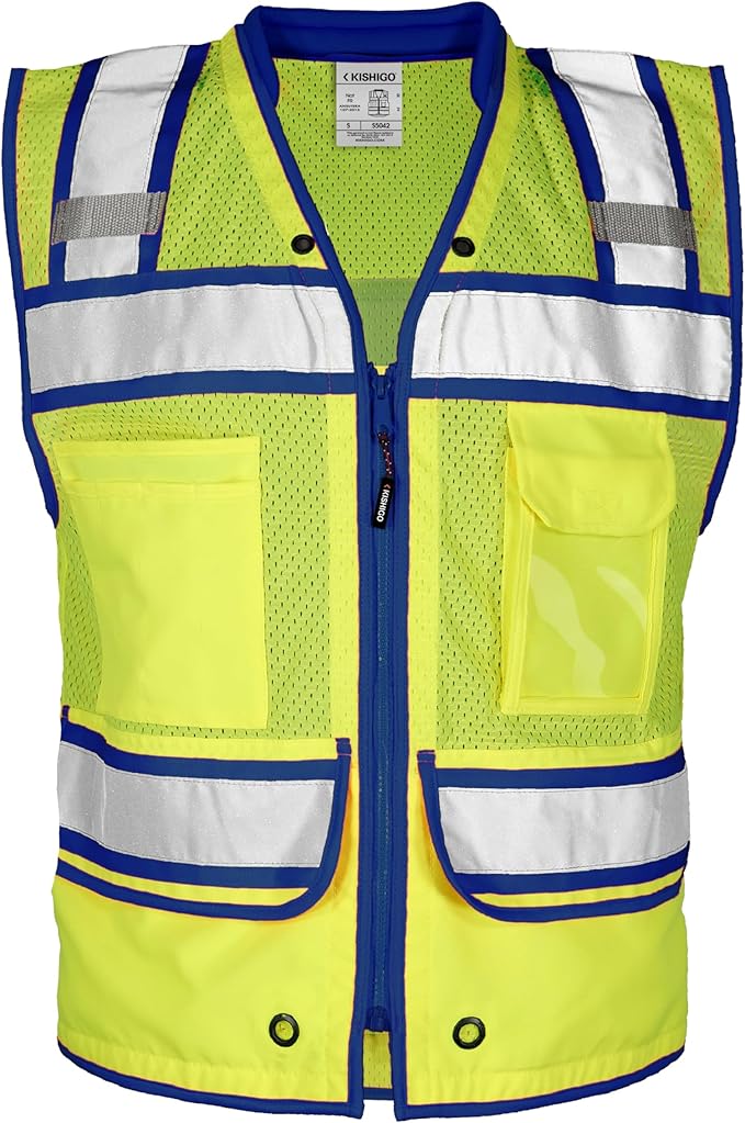 Kishigo Men's High Visibility Reflective Color Contrast Performance Surveyors Vest S5042