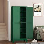 Metal Pantry Cabinet with 2 Doors and 5 Adjustable Shelves, 75"Kitchen Storage cabinets with Gold Handles, Versatile Storage for Laundry Room, Living Room, Bathroom, Dinning Room, Utility Room-Green