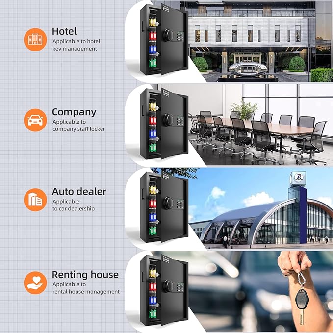 XDeer 71-Key Safe Wall Mount with Advanced Anti-Theft & LED Light, Key Cabinet with Combo & Key Lock for Hotels, Offices & Car Dealerships