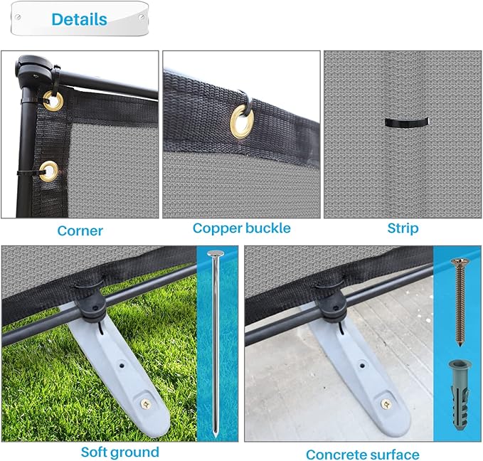 Patio 5' x 35' Outdoor Privacy Screen Freestanding Temporary Fence Panels Net Cover with Metal Poles for Outside Backyard Pool Garden Air Conditioner Fencing, Light Gray
