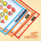 20 Pack Dry Erase Pockets with Rings, 10 x 14 Inch Ticket Holders Clear Plastic Sleeves Sheet Protectors for Teacher Classroom Sleeves, 10 Assorted Colors