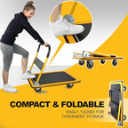 Push Cart Dolly by Wellmax, Moving Platform Hand Truck, Foldable for Easy Storage and 360 Degree Swivel Wheels with 660lb Weight Capacity, Yellow Color