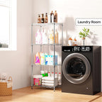 4 Tiers Shelf Metal Storage Shelves Wire Rack Closet Organizers with Wheel for Garage Kitchen Bathroom Laundry Chrome 11.8" D x 17.7" W x 41.9" H