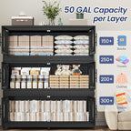250Gal Exra Large Stackable Storage Bins with Lid, 1000QT Collapsible Storage Box with 6x Wheels, Folding Plastic Cabinet Container with Door Drawer for Home Kitchen Office Dorm, 5Pack Black