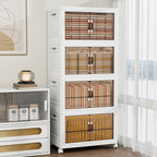 Storage Bins with 2 Lids and Wheels, 942QT-157QT*6Tier Collapsible Bathroom Storage Cabinet with Clear Doors, Plastic Stackable Closet Organizers and Containers White