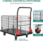 YITAHOME Platform Truck Cart with Cage, 42 x 26 in 1000LBS Capacity Folding Cart with Wheels,Heavy Duty Hand Moving Cart,Foldable Dolly Cart with Basket for Warehouse Luggage Moving