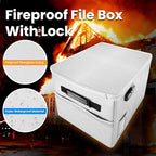 Upgraded 5200°F Fireproof Document File Organizer Box, Fireproof Storage Filing Cabinet Box with Lock, Portable Office Safe for Hanging Letter/Legal Folder 16.1 x 12.9 x 11in (Grey)