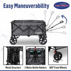 Lapp Wagons 39" Extra-Long Collapsible Folding Wagon Cart, Heavy-Duty 360 lb Utility Wagon with Wheels, Foldable Beach Wagon for Camping, Garden, Grocery, Sports, Outdoor Gear – Grey