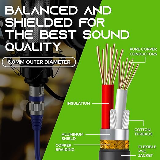 GEARit XLR Male to Female Microphone Cable (100 Feet, 1 Pack) 3-Pin Balanced Shielded Mixer, Recording Studio, Podcast - Blue