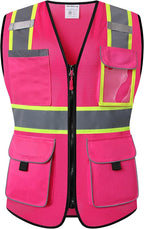 Safety Vest for women, Hi vis Reflective Lady Work vest With 9 Multi Pocket And Zipper