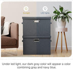 Large 17" 36 Quart Collapsible Stackable Storage Bins with Lids, 3 Packs Dark Gray Foldable Fabric Closet Storage Boxes with Lids, Heavy-duty Linen Cube Baskets(17x12x11)