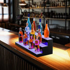 VEVOR LED Lighted Liquor Bottle Display, 3 Tiers 30 Inches, Supports USB, Illuminated Home Bar Shelf with RF Remote & App Control 7 Static Colors 1-4 H Timing, Acrylic Lighted Shelf for 24 Bottles
