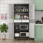 Aobabo Metal Storage Cabinet with Locking Doors and Pegboards, Steel Rolling Tool Storage Cabinet with 2 Drawer and 2 Adjustable Shelves for Garage, Kitchen, Office, Assembly Required, Black Grey