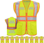 Custom Safety Vest with Logo Pockets High Visibility Reflective Vests Construction Security Workwear