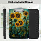 Clipboard with Storage,Office Supplies Nursing Clipboards Folder with Pen Holder Plastic Storage ClipBoard Foldable for Teacher Nurse,Art Sunflowers