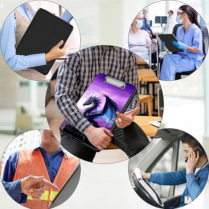 Clipboard with Storage,Office Supplies Nursing Clipboards Folder with Pen Holder Plastic Foldable Clip Board with Storage for Nurse Teacher,Purple Dragon