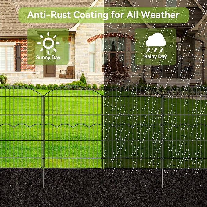 Decorative Garden Fence 6 Panels 14.8 ft (L)×38in (H) Metal Garden Fences, No Dig Animal Barrier Fencing Rustproof Wire Temporary Dog Fence Outdoor for Patio Backyard Lawn - Without Door