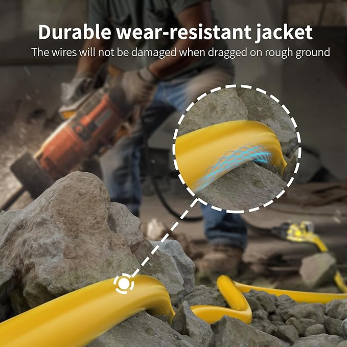 HUANCHAIN 12/3 Gauge Heavy Duty Outdoor Extension Cord 15 ft Waterproof with Lighted end, Flexible Cold-Resistant 3 Prong Electric Cord Outside, 15Amp 1875W 12AWG SJTW, Yellow, ETL
