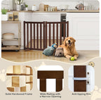 24" Height Tall Freestanding Pet Gate, Solid Wood Folding Safety Fence Wooden Dog Gate with 2 PCs Support Feet Ideal for Stairs, Doorways, Halls, Kitchens, Heavy Duty Gates, 2 Panels, Walnut