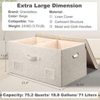 75 Quarts Extra Large Decorative Storage Bins with Lids, 3 Packs Beige Collapsible Storage Bins with Lids, Stackable Storage Bins Decorative Box Storage With Lid Extra Large