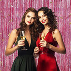 3 Pack Foil Fringe Backdrop - Laser Pink Shiny Tinsel Curtains for Party Decoration/Photo Booth Props - 3.3x8.2 FT Metallic Foil Backdrop for Birthday, Wedding, Graduation, Christmas.