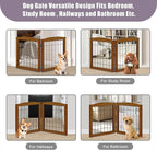 LZRS 2-Panel Freestanding Foldable Wood Dog Gate – Solid Wood & Steel Wire, Chew-Resistant Pet Barrier for Indoor Use, Ideal for Small to Medium Dogs, Cherry
