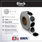 Kenco Color Coding Circle Dot Sticker Labels on a roll (Black, 1 INCH 1000 Stickers)