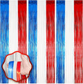 3 Pack 3.3 x 8.2 ft Red White and Blue Foil Fringe Backdrop Curtains, Tinsel Streamers Party Decorations, Fringe Backdrop for Patriotic, Memorial Day, 4th of July, Independence Day