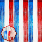 3 Pack 3.3 x 8.2 ft Red White and Blue Foil Fringe Backdrop Curtains, Tinsel Streamers Party Decorations, Fringe Backdrop for Patriotic, Memorial Day, 4th of July, Independence Day