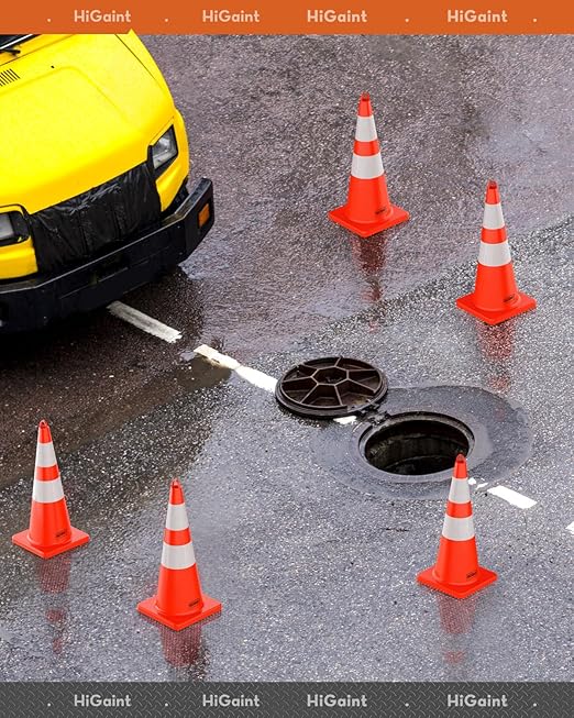 [24 Pack] HiGiant 28 inch Traffic Safety Cones with Reflective Collars, Sturdy Orange PVC Cones for Road Safety, Parking lot and Driving Training