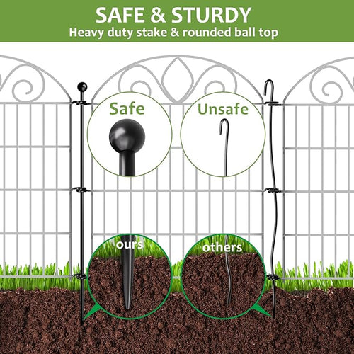 10 Panels No Dig Tall Garden Fence with Gate – 34" H X 22' L Rustproof Metal Dog Fences Outdoor for Yard, Decorative Animal Barrier Fence for Pet, Garden Border, Patio, Flower | Temporary Fencing