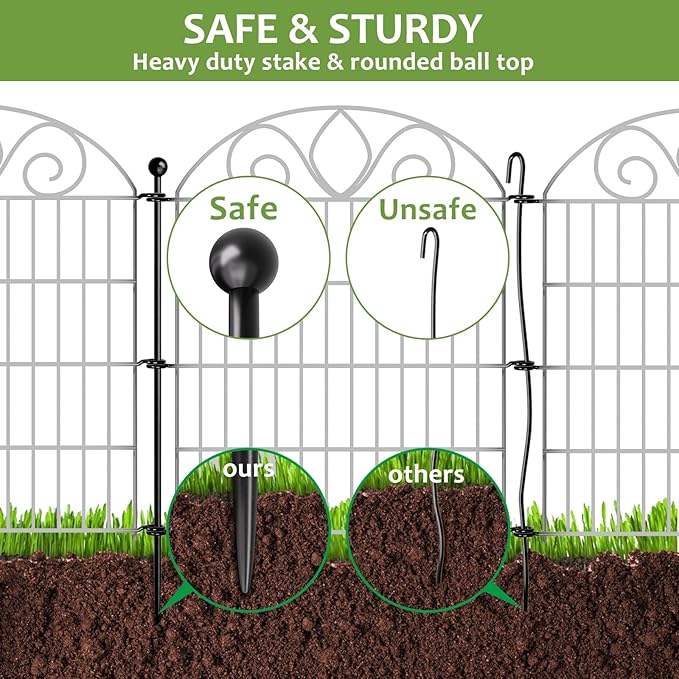 4 Panels No Dig Tall Garden Fence Panel – 48" H X 10.5' L Rustproof Metal Dog Fence Outdoor for Yard, Decorative Animal Barrier Fence for Pet, Garden Border, Patio, Flower Beds| Temporary Fencing