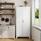 COFaR 71" Tall Pantry Cabinet with 5 Adjustable Shelves, White Storage Cabinet with Doors, Sturdy Freestanding Cupboard for Kitchen Organization, Living Room & Bathroom