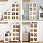Large Clear Stackable Storage Bins with Lids, 398QT-99.5QT*4Tier Foldable Cabinet for Closet Organizers, Plastic Storage Box with Wheels White