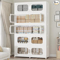 250Gal Exra Large Stackable Storage Bins with Lid, 1000QT Collapsible Storage Box with 6x Wheels, Folding Plastic Cabinet Container with Door Drawer for Home Kitchen Office Dorm, 5Pack White