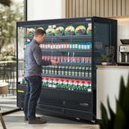 WILPREP Commercial Display Refrigerator, 76" Open Air Merchandiser with 46.9 cu. ft. Volume LED Lighting Night Curtain, Grab and Go Display Refrigerator Showcase for Store Cafe Bar Shop