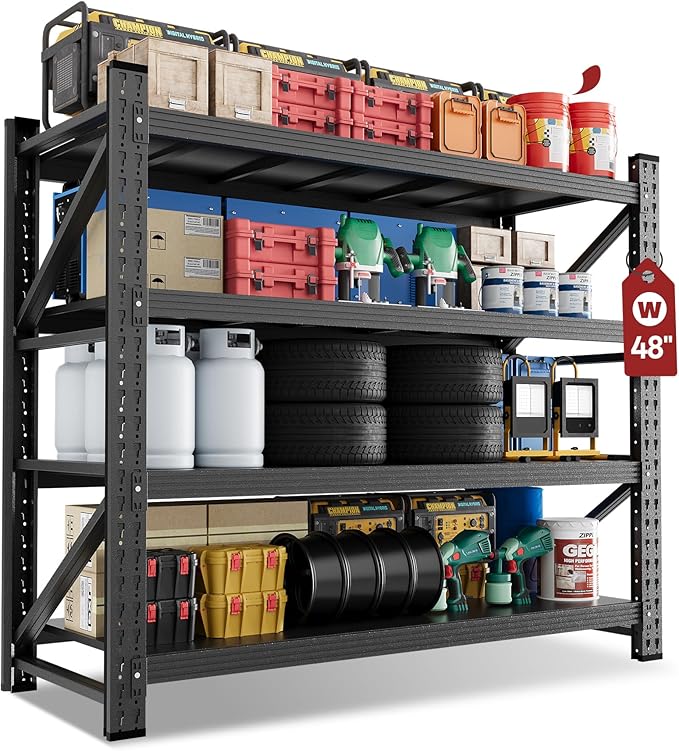 48" Wide Storage Shelves, 2000LBS Garage Shelving Heavy Duty, Standing Shelf Units, 4 Tier Metal Adjustable Storage Shelving Rack for Shop Warehouse Basement, 48'' W x 24''D x 70'' H