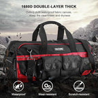 HAUTMEC 24" Large Pro Tool Bag, Heavy-Duty 1680D Double-Layer Fabric Wide Mouth Tool Bag with Metal Frame & Thickened Base, Padded Shoulder Strap & Rotary Buckle, 36 Pockets & Level Holder - HT0284