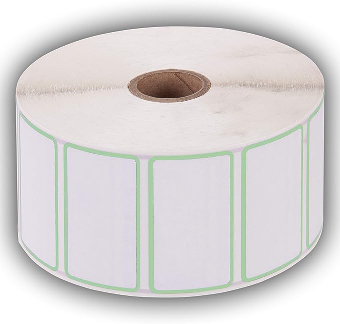 2.25" X 1.25" Direct Thermal Perforated Stickers Labels for Barcodes, Address, Consignment - Compatible with Zebra, Rollo, Godex and More (Green Border, 6 Rolls)
