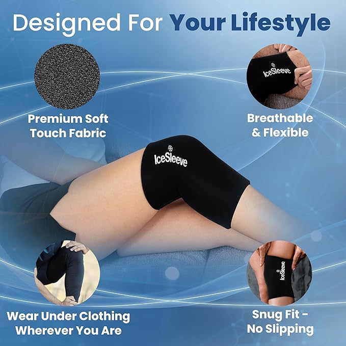 IceSleeve Elbow & Knee Ice Pack Wrap, Reusable Ice Sleeve for Arm & Leg, Flexible Gel Ice Pack for Knee Injuries, Tennis Freeze Sleeve Elbow Compression Wrap, Cold & Heat Therapy, Black SM 1 Pack
