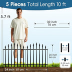 Metal Garden Fence 26" H x 24" W (5 Panels, 10 Ft Total) Rustproof Animal Barrier No Dig Decorative Fencing for Dogs,Pet, Yard,& Patio, Easy Installation