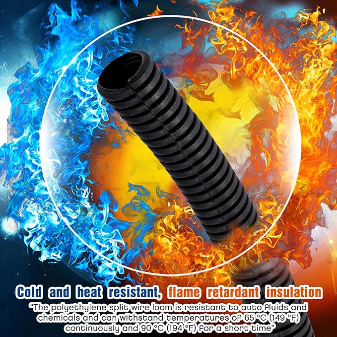 Sasylvia 3/4" X 200 Ft Split Wire Loom Tubing Wire Loom Assortment Split Cable Sleeves Bulk Flexible Electrical Conduit Protective kit