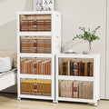 Storage Bins with 2 Lids and Wheels, 597QT-99.5QT*6Tier Collapsible Bathroom Storage Cabinet with Clear Doors, Plastic Stackable Closet Organizers and Containers White