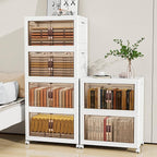 Storage Bins with 2 Lids and Wheels, 597QT-99.5QT*6Tier Collapsible Bathroom Storage Cabinet with Clear Doors, Plastic Stackable Closet Organizers and Containers White
