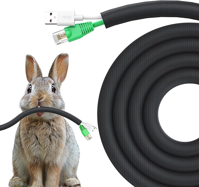Dog and Cat Cord Protector 25ft - 3/8inch, Flexible Cable Sleeve for Easy Cord Management, Protects Cables from Pets Chewing, Ideal for USB, Power, Audio and Video Cords - Black