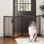 Dog Gates for Doorways, Tall Dog Gate Indoor, Foldable Pet Gates for Doorways Bedroom, Freestanding Puppy Gate with Metal Support Feet, Room Divider, 4 Panels (Brown)