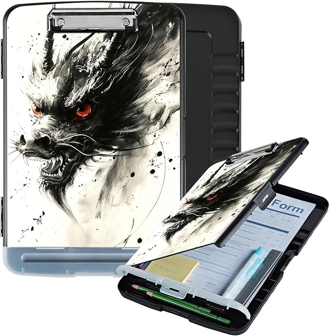 Clipboard with Storage Box & Pen Holder,Heavy Duty Clip Boards 8.5x11 for Nursing,High Capacity,School & Office Supplies,Dragon Art